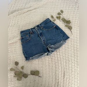 Levi 501 jean shorts. Medium wash, high waist.